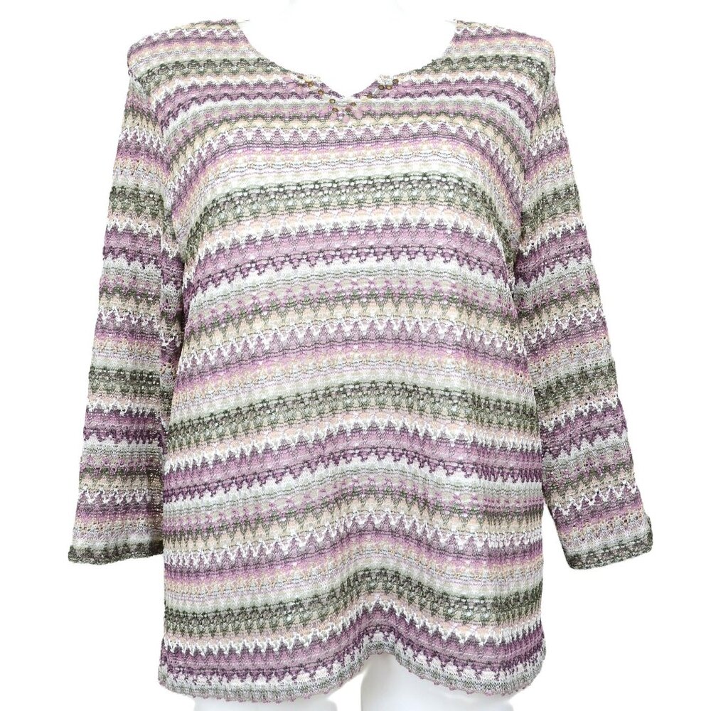 Alfred Dunner PLUS Size 2X Chevron Artsy Zig Zag Stripe Tunic Top Blouse Office